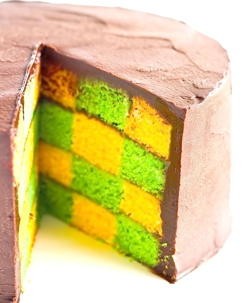 Green & Gold Checkerboard Cake with Milo Ganache