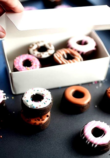 mini chocolate sugar cookie doughnuts.