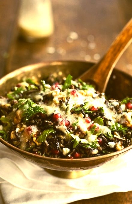 Pomegranate, Kale, and Wild Rice Salad with Walnuts and Feta Pinch of Yum