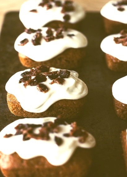 Pumpkin Mini Cakes with Cream Cheese Glaze and Candied Bacon Bits My Name Is Yeh for Jones Dairy Farm
