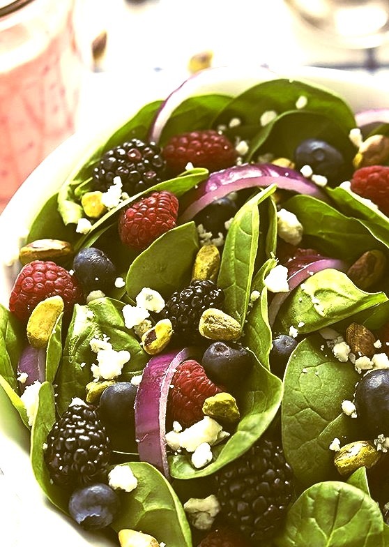 Berry Pistachio Spinach Salad with Berry Vinaigrette